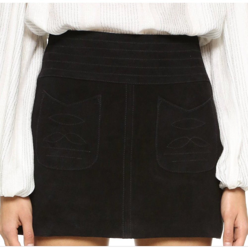 Free People black real suede mini skirt